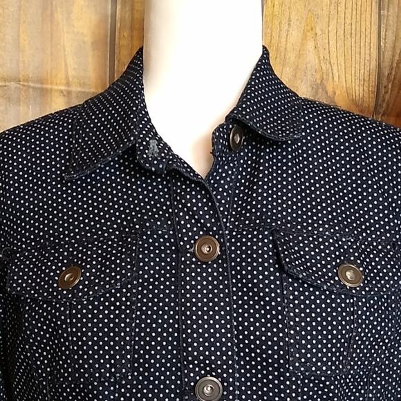 Baccini Womens SZ Medium Denim Polka Dot Button Jean Jacket Stretch Dark Wash - Picture 2 of 7